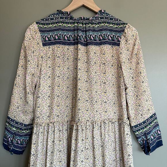 Veronica‎ Beard Lumi Dress Size 2 Silk Cream Beige Blue Floral Ruffles Chic Sexy - Picture 15 of 16